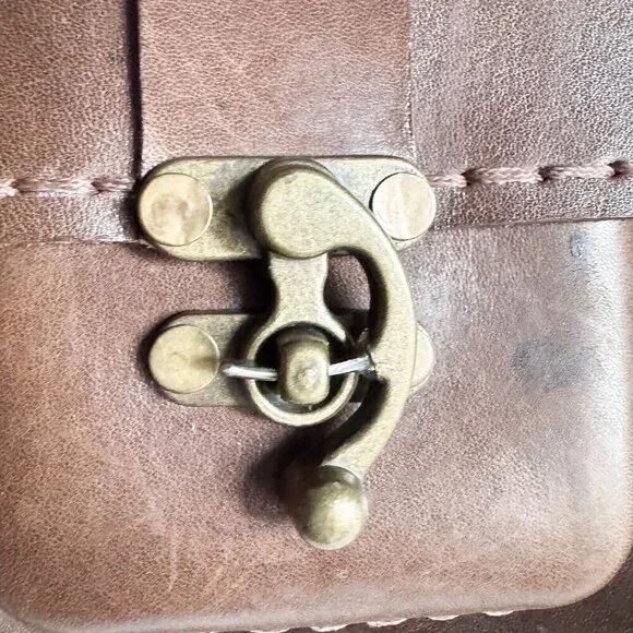 Vintage Brown Leather Book Bag w Crossbody Strap - Picture 8 of 10